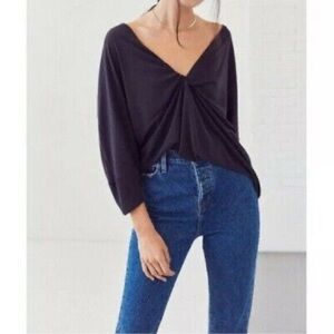 SILENCE + NOISE | Urban Outfitter’s Elegant Black Twisted Women's Bat Wing Top